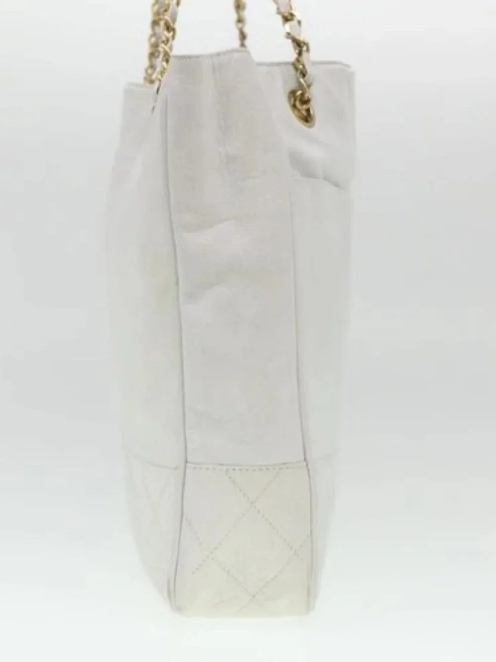 CHANEL Chain Shoulder Bag Lamb Skin White CC Auth yk6254
